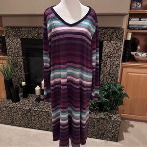 LulaRoe Emily Midi Dress 2XL 22/24 Punky Brewster Colorful Stripes Purple NWT